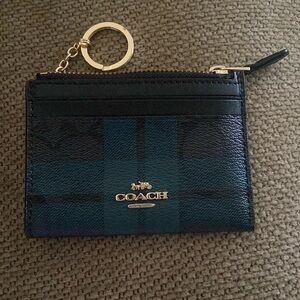 Coach Green Plaid Card Holder/Wallet
